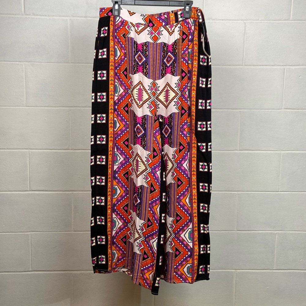 NWT V Cristina Women's Wide Leg‎ Tribal Aztec Pullon Pants Size Large Boho Rayon